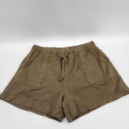 Zenana Womens Short Olive Green 1X Stretch Waist Drawstring Cotton Pocket