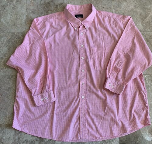 Gitman Bros for Rochester Men Size 5X Button Front Shirt Pink Check Long Sleeve