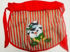 Vintage Retro Frosty Snowman Striped Half Apron Christmas Holiday Hostess VGC
