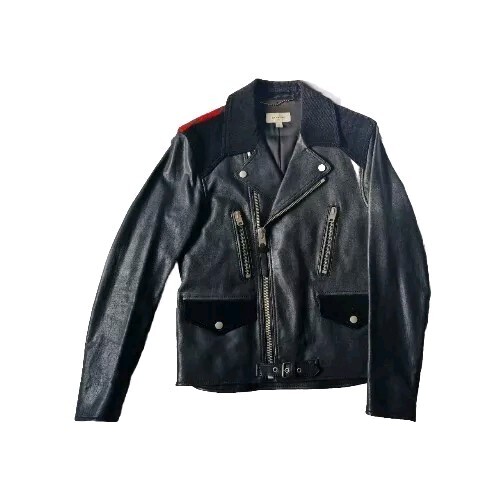 RRP £1,500! DESIGNER COACH Red Buffalo Check Mashup Leather Biker Jacket image 2