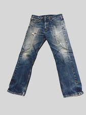 LEVI'S 505 Mens Blue Cotton Slim Straight Distressed/Destroyed Jeans 34x31