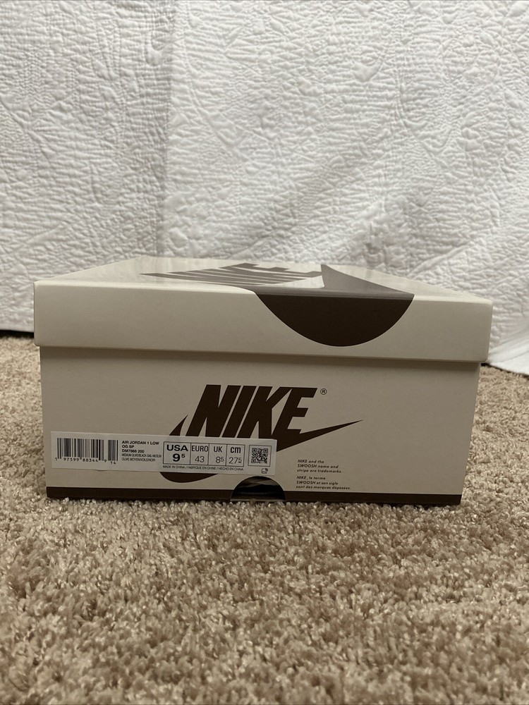 Size 9.5 Travis Scott Jordan 1 OG Low Reverse Medium Olive BOX ONLY EMPTY BOX.