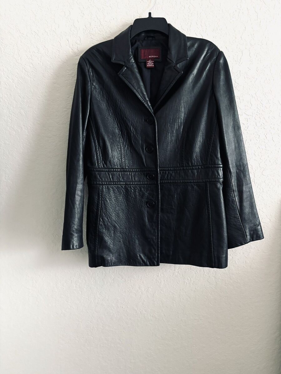 Vintage Merona Black Collared Button Front Genuine Leather Vintage Merona Black Collared Button Front Genuine Leather