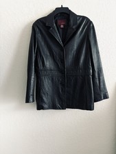 Vintage Merona Black Collared Button Front Genuine Leather Jacket Size Large