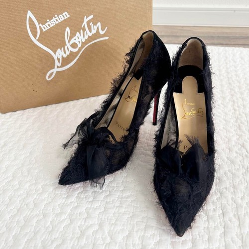 Christian Louboutin Toufrou Zapatos de salón de organza de gamuza negros UE 35 auténticos usados - Imagen 2 de 11