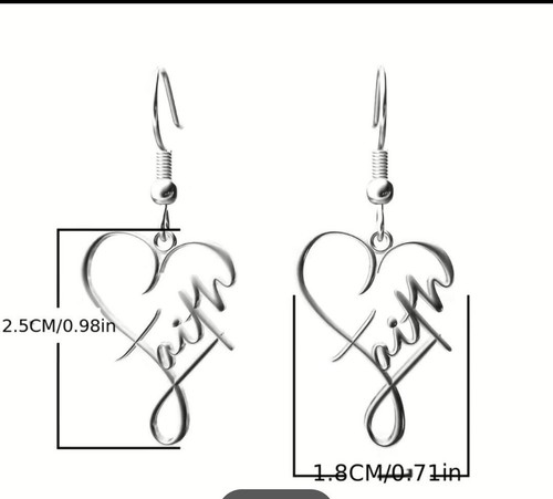 Süße Edelstahl Glaube Herz Anhänger Ohrringe Elegant Buchstaben Ohrringe Silber - Bild 3 von 5