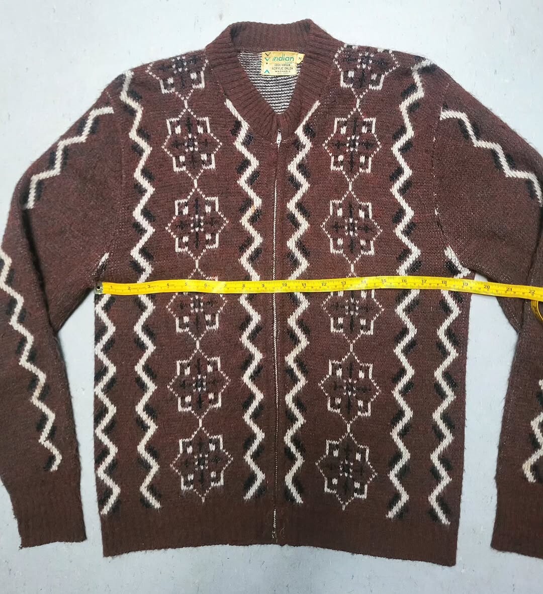 Vtg 50s 60s INDIAN Zip Sweater Cardigan Sz M Brown Rockabilly RARE