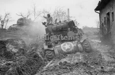 WW2 Picture Photo Sherman US Army Tanks in battle on the German mud 1945 0716