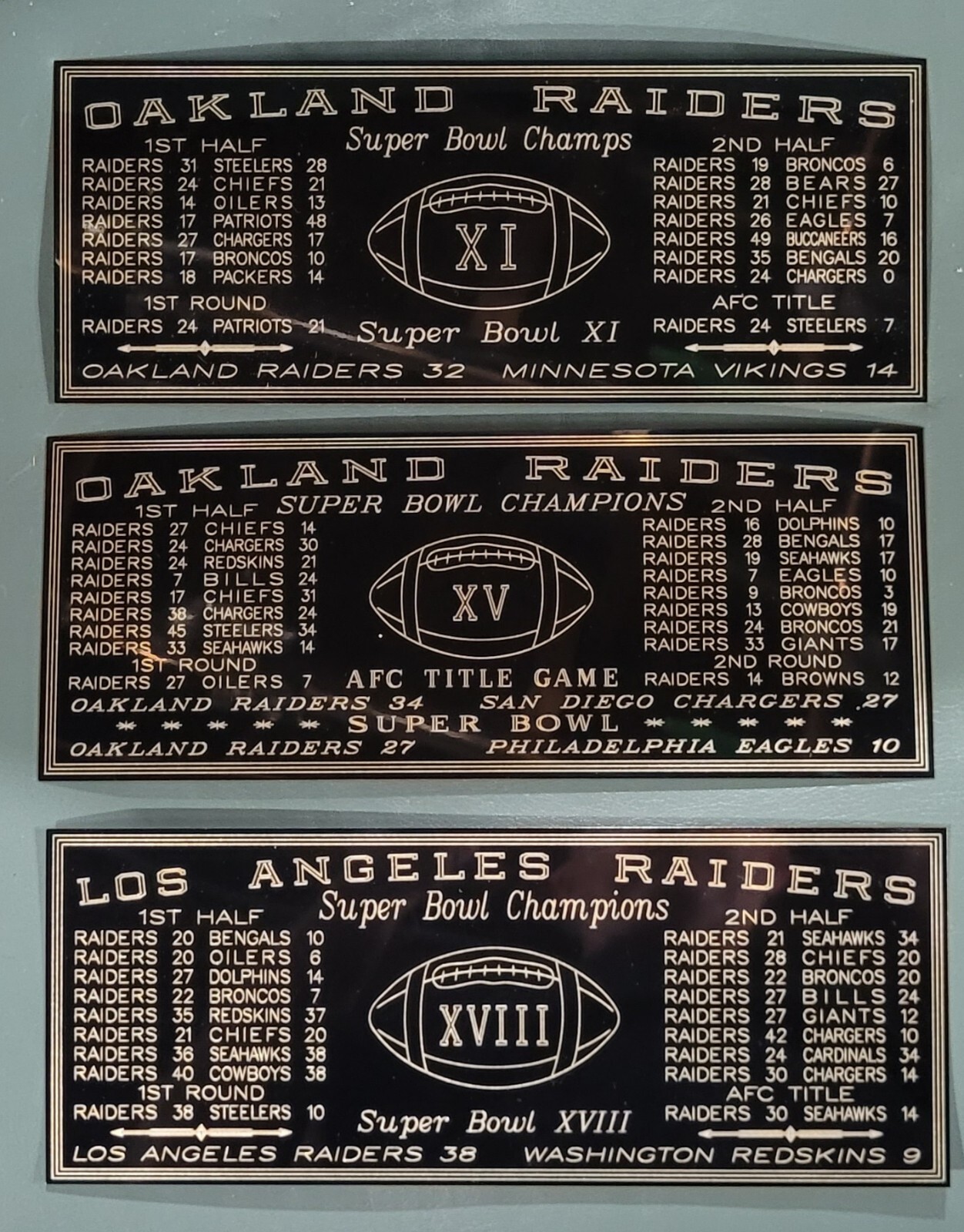 Los Angeles Raiders 1983-1984 season Super Bowl 18 Champions XVIII 4x10 ...