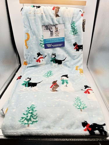 Husky And Dachshund Dog Christmas Holiday Throw Blanket 60 x 70" Plush NWT New - 第 1/3 張圖片