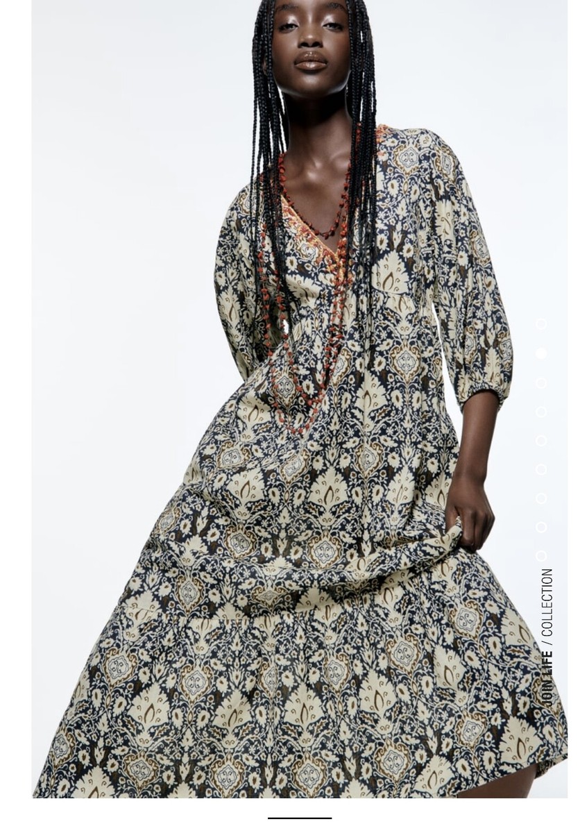 ZARA Black Linen Blend Floral Embroidered Long Midi Dress - Small S NEW ZARA Black Linen Blend Floral Embroidered Long Midi Dress - Small S NEW