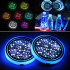 2pcs RGB LED Car Cup Holder RGB Light Mat Pad Drink Coaster Interior Atmosphere