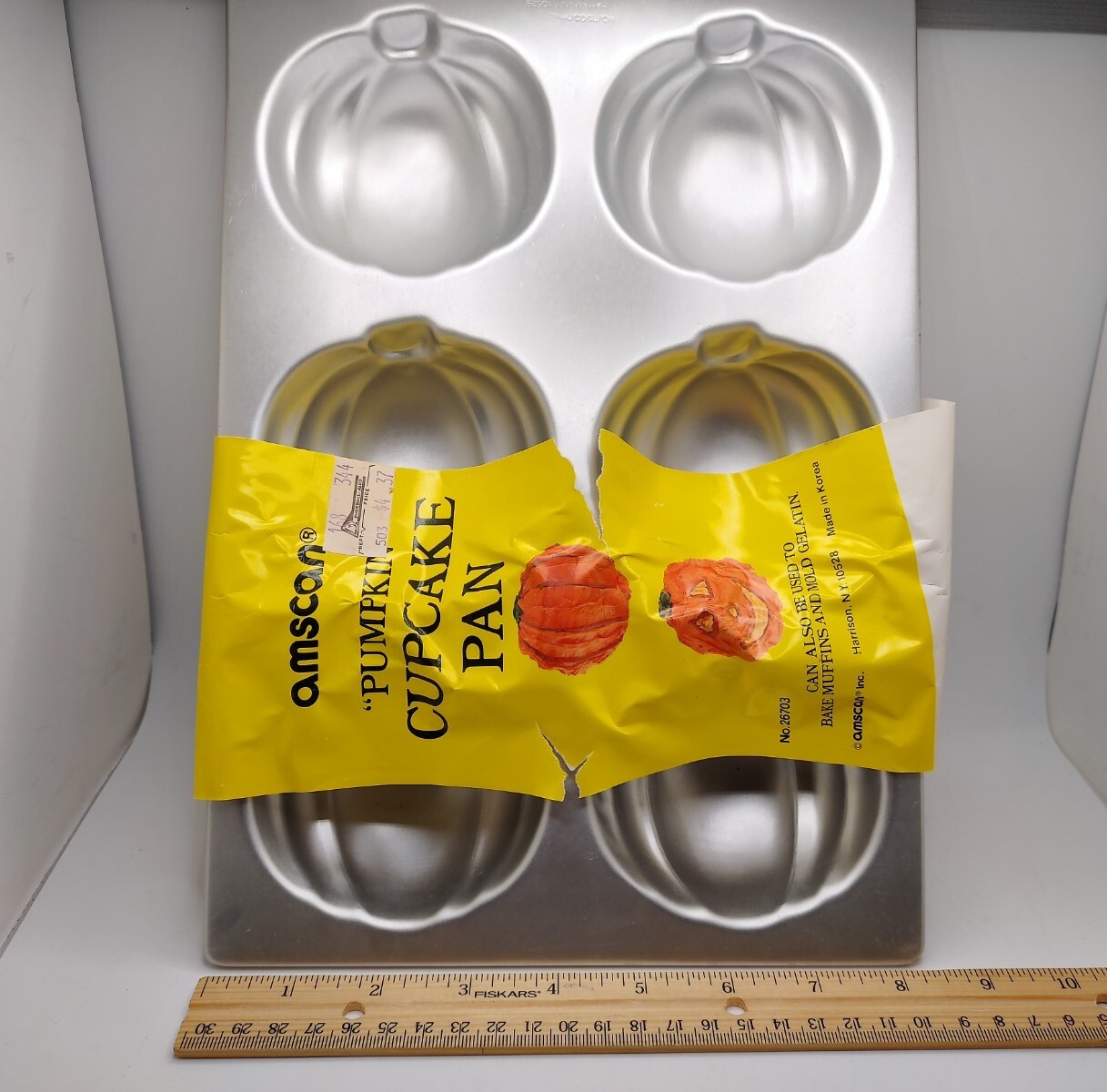 Vtg Amscan Aluminum Pumpkin Halloween Mini Cake Cupcake Pan 1980s Made In Korea