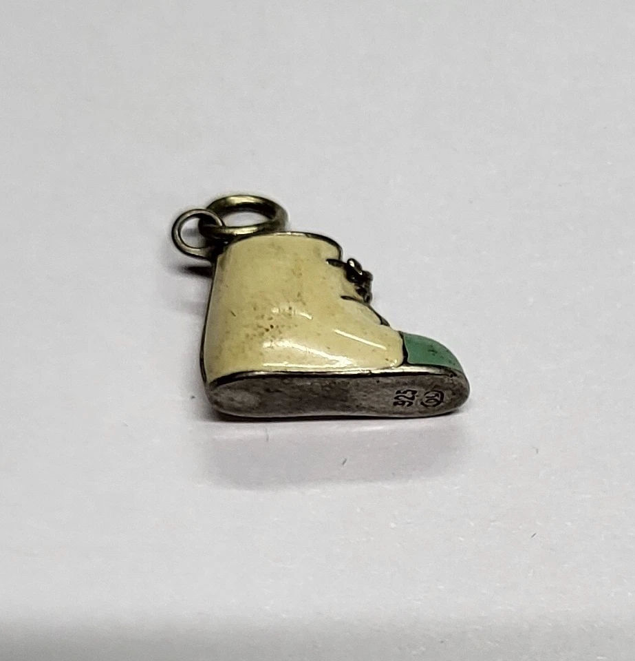 925 Argento Sterling Smalto Scarpa Ciondolo 1.5cm Vintage Mini Ciondolo - Immagine 4 di 4