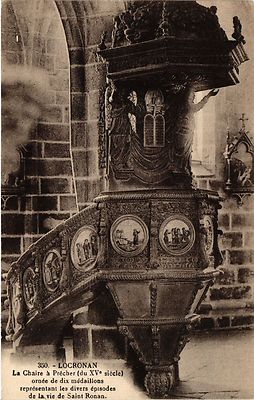 Old postcard LOCRONAN - The Chair to Precher decorated with ten medallions (458212)