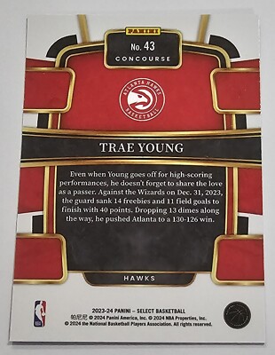 Trae Young 2023-24 Panini Select Basketball Trading Card
