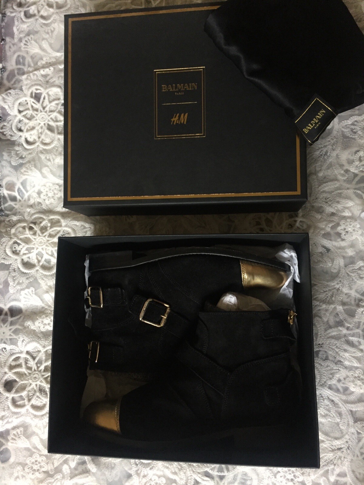 Balmain For H&M Black/Gold Suede Boots Size 40 EU 6.5-7 UK, BNWT, Sold Out image 2