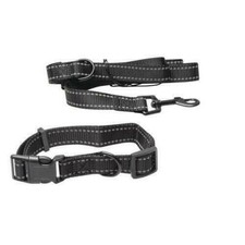 Reflective Black 4 ft. Pet Leash  Collar Set for Large Size Dog up to 77 lbs.