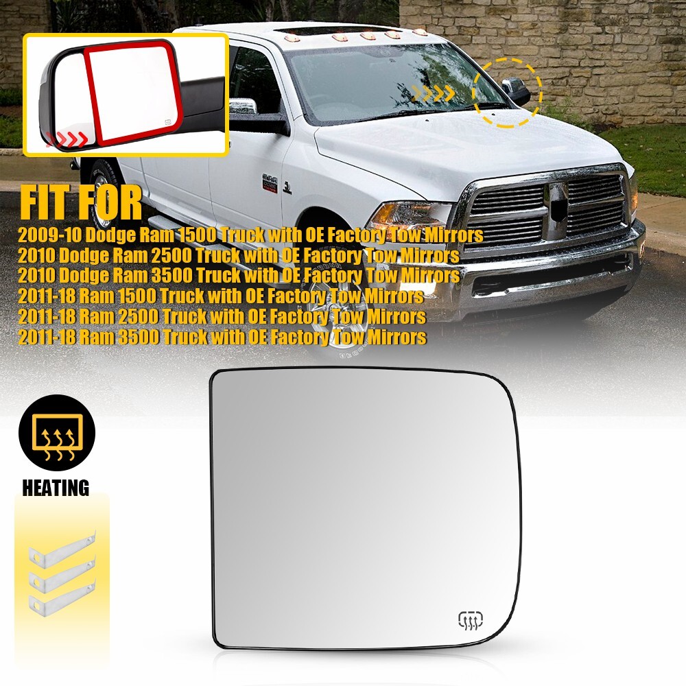 For 2009-2018 RAM Upper Towing Mirror Glass Heated Driver Left Side 68067727AA M