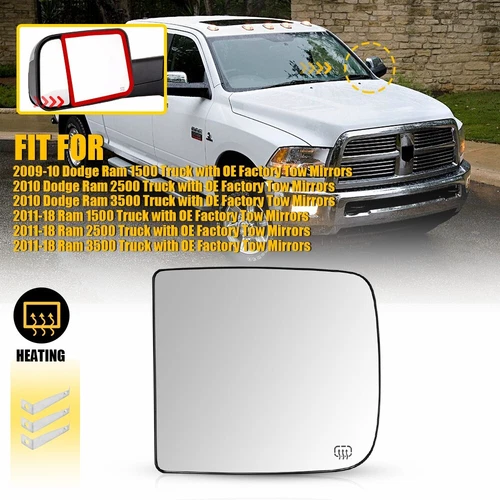 For 2009-2018 RAM Upper Towing Mirror Glass Heated Driver Left Side 68067727AA M