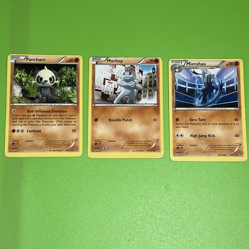 Lot x3 Miscut Mienshao 57/111 Machop 44/111 Pancham 59/111 Furious Fists HP Play