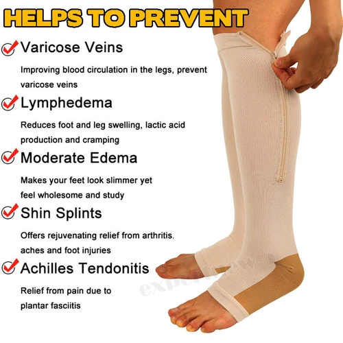 Pair Medical Compression Socks Varicose Knee Vein Open Toe Support Stockings - Bild 5 von 50
