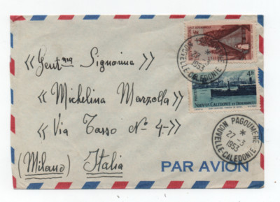 PAGOUMENE NEW CALEDONIA 27/3/1953 RARE POSTMARK ON LETTER TO MILANO