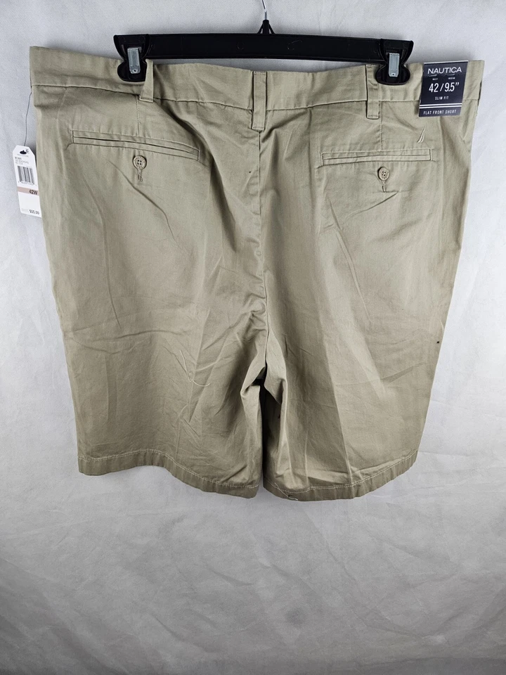 Nautica Slim Fit Flat Front Shorts 42/9.5 Khaki Nwt Mens - Image 3 of 4