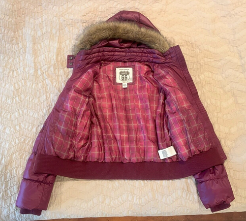 Route 66 Women Size M Full Zip Faux Fur Lined Hood Padded Jacket Coat - Picture 2 of 10