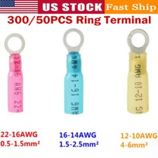 300/50PCS Marine Heat Shrink Wire Connector, 22-10 AWG Ring Terminals Waterproof