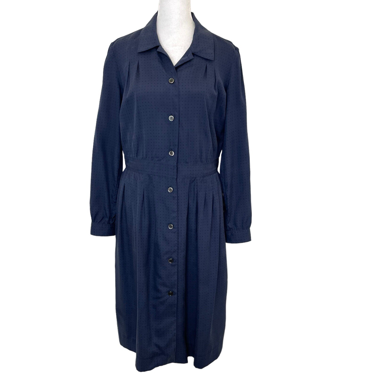 A.P.C. 100% Silk Polka Dot Long Sleeve Shirt Dress Shirtdress Navy size Medium