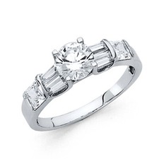 1-CT 4-Point Tension-Set Round Round-Cut with Side Stones CZ Engagement Ring