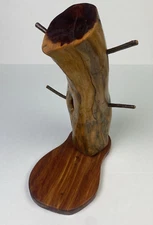 Rustic Handcrafted Mug Rack Wood Log Finished Holds 4 Cabin Lodge Home Decor