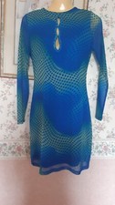 Primark Blue Turquoise Stretchy Bodycon Dress Size 10 Mesh Sleeves Going out