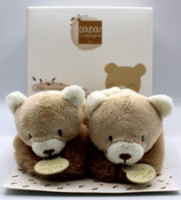 Doudou et Campagnie Brown Bear Baby Rattle Booties Slippers Rattle