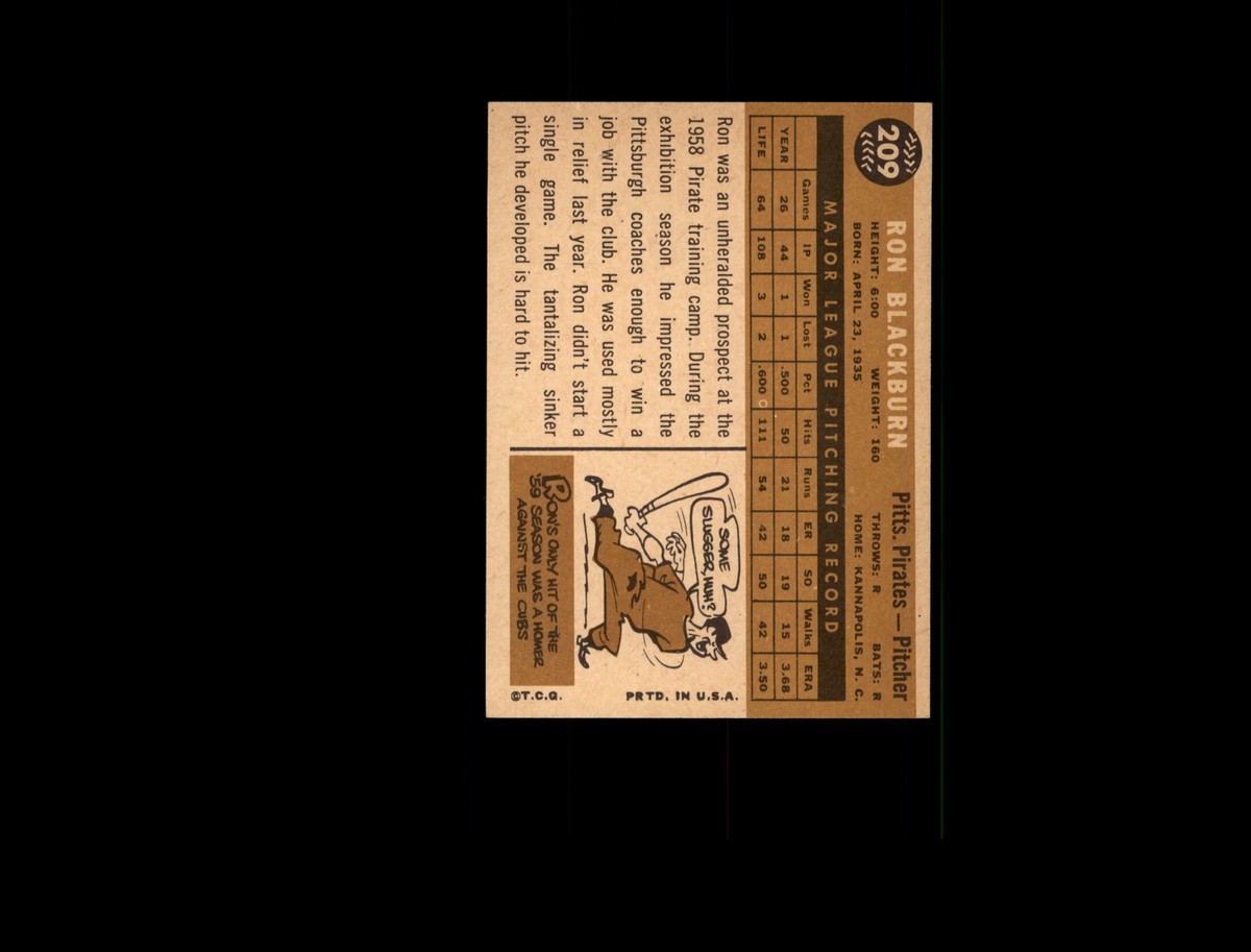 1960 Topps 209 Ron Blackburn EX #D1,311939 | eBay