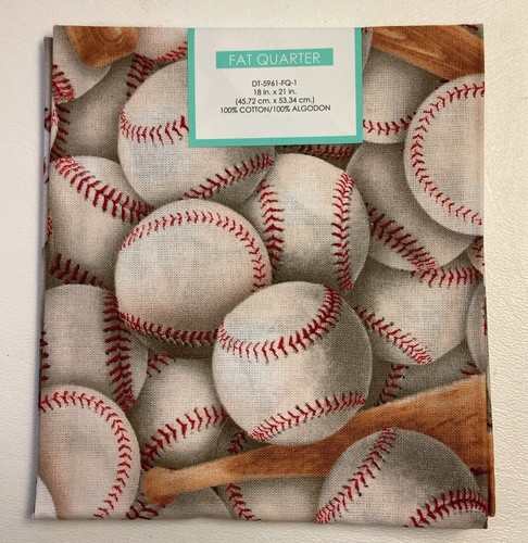 Lot Of 4 Fat Quarters Baseballs Bats Sports - 18" x 21" Precut Cotton Fabric - Picture 2 of 3