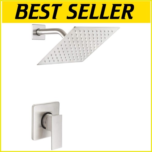 Elegant 8-Inch Shower Head & Mixer Valve Set in Brushed Nickel - Modern Bathroom