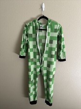 Minecraft Creeper One Piece Pajamas Hooded Fleece - Kids Size M