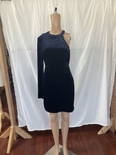 ASTR The Label One Shoulder Blue Long Sleeve Velour Mini Dress Small