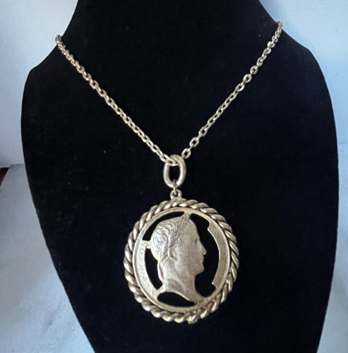 Vintage Napoleon Emp Et Roi" Faux Coin Profile Goldtone pendant necklace…