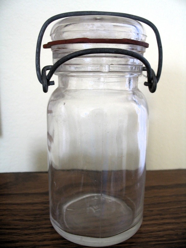 Vintage Hazel Atlas # 1 444 Clear 8 oz. Canning Jar w/ Rubber Ring & Wire Clamp