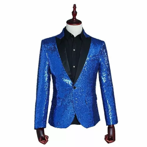 Mens Glitter Sequins Fashion Dress Blazer Suit Shiny Jacket Tuxedo Wedding Dance - Picture 17 of 21