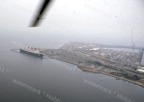 RMS Queen Mary Ship Helicopter View Vintage 1974 Original 35mm Photo Slide - Picture 1 of 2
