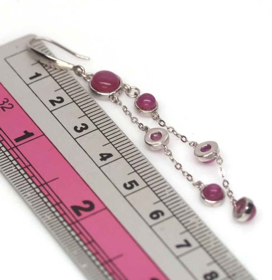 Heizbar 6 - 4 Mm. Runde Rosa Rubin Lange Ohrringe Silber 925 Sterling - Bild 3 von 4