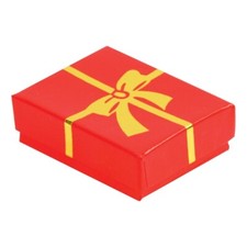 100 Red Cotton Filled Jewelry Gift Boxes w/ Gold Bow 3 1/4" x 2 1/4" x 1" H
