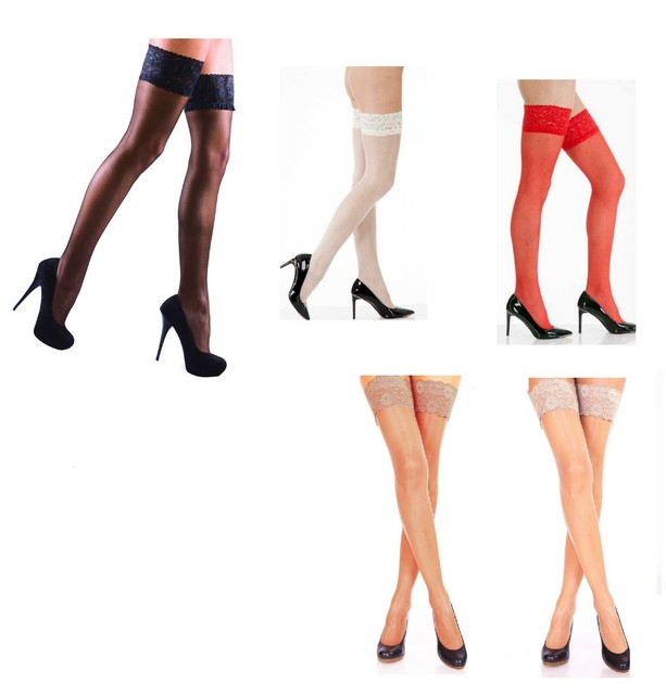 Silky Shine Lace Top Hold Ups - Black, Extra Large Thigh High Stockings 12 thumbnail image