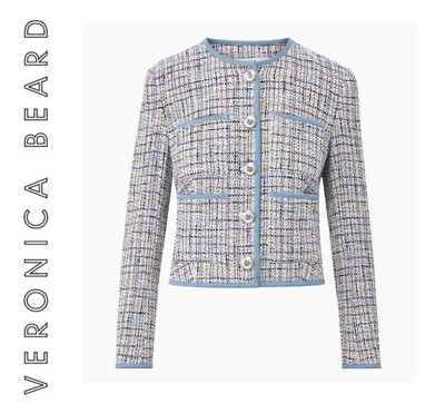 VERONICA BEARD Lady Jacket Women sz 4 Blue Tweed DARLA Cropped NWT