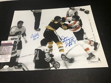 JSA TERRY O'REILLY & DAVE SCHULTZ SIGNED 16X20 AUTOGRAPHED FIGHT PHOTO 635