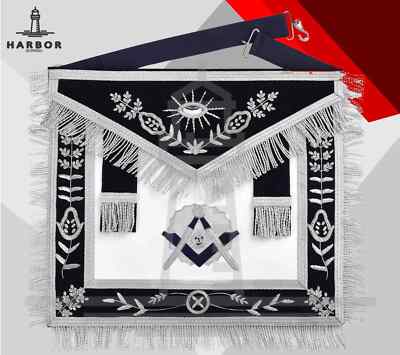 Senior Deacon Blue Lodge California Officer Apron-Dark Blue With Silver Hand Emb